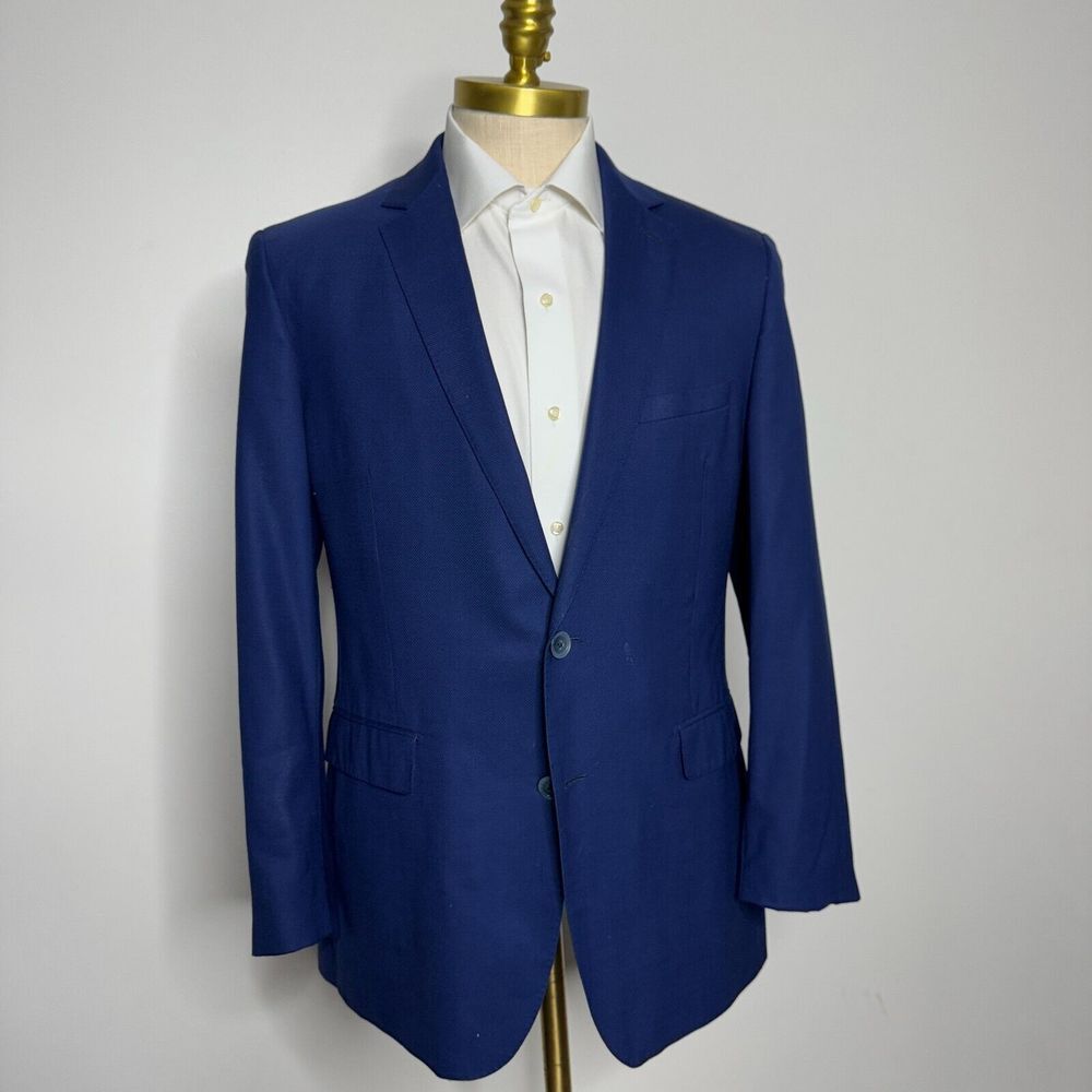 James Campbell 42R‎ Blazer Sport Coat Mens Solid Blue Wool